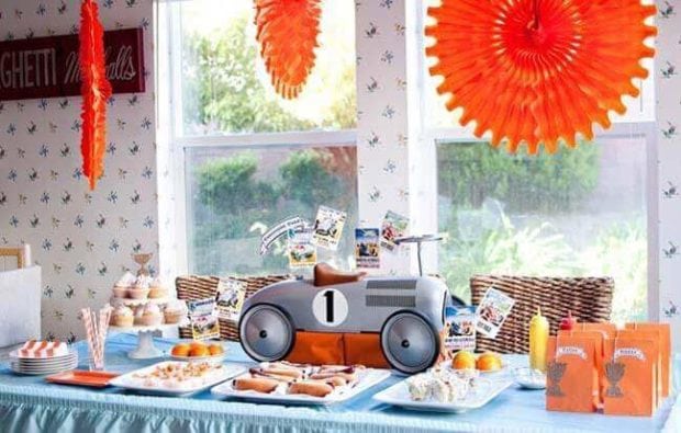 Boys Vintage Racecar themed party food table ideas