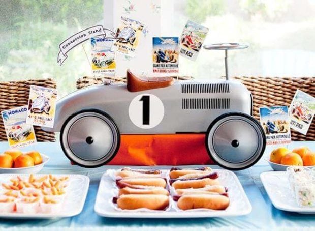 Boys Vintage Racecar themed birthday party centerpiece ideas