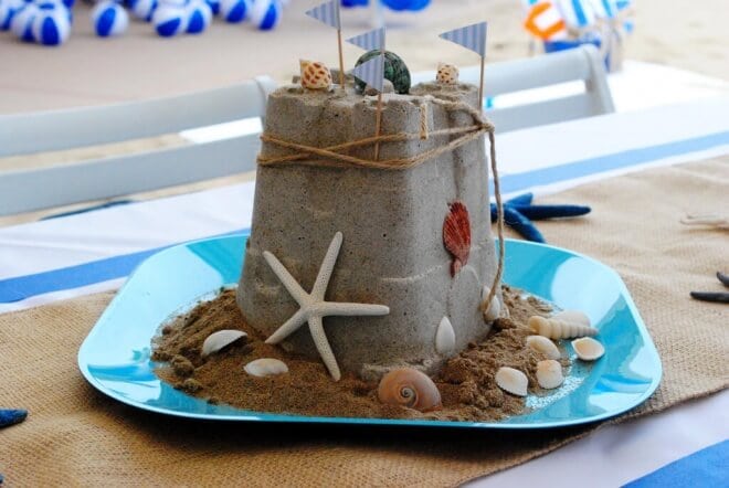 Boys Beach Themed Birthday Party Sandcastle Centerpiece