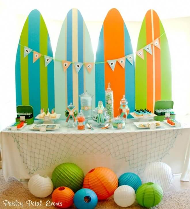 Boys Summer Beach Party Surf Board Dessert Party