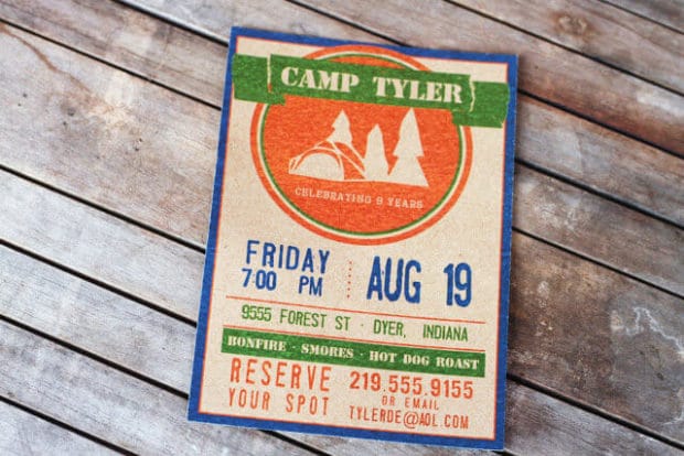 Boys Outdoor Camping Birthday Party Invitation