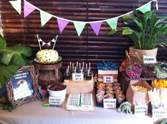 Boys Dinosaur Themed Birthday Party Dessert Table Ideas