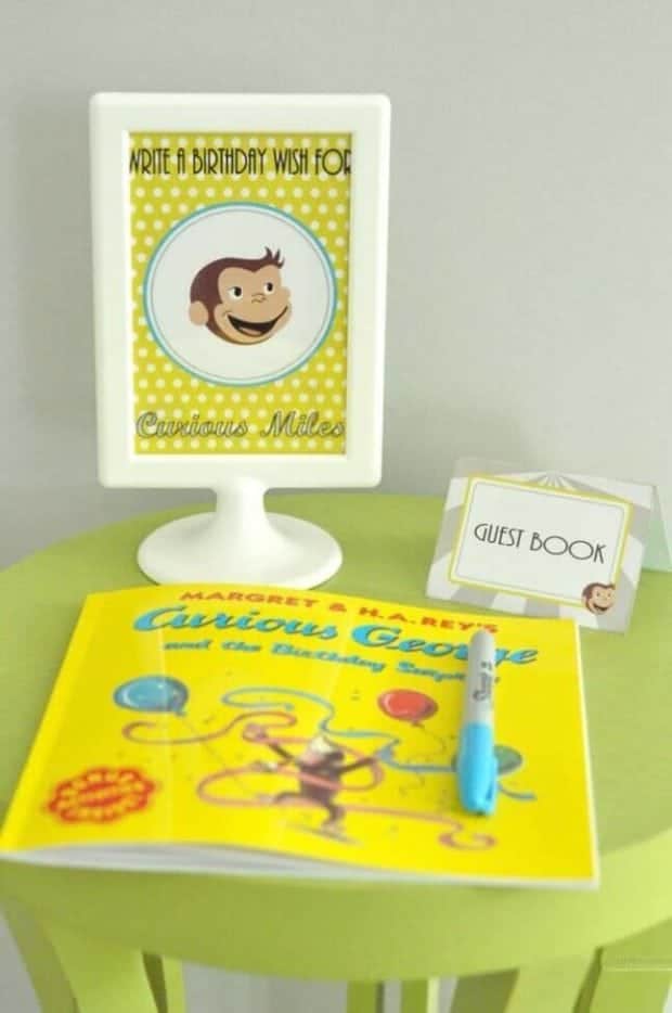Guests at this Curious George birthday party left special messages for the birthday boy.