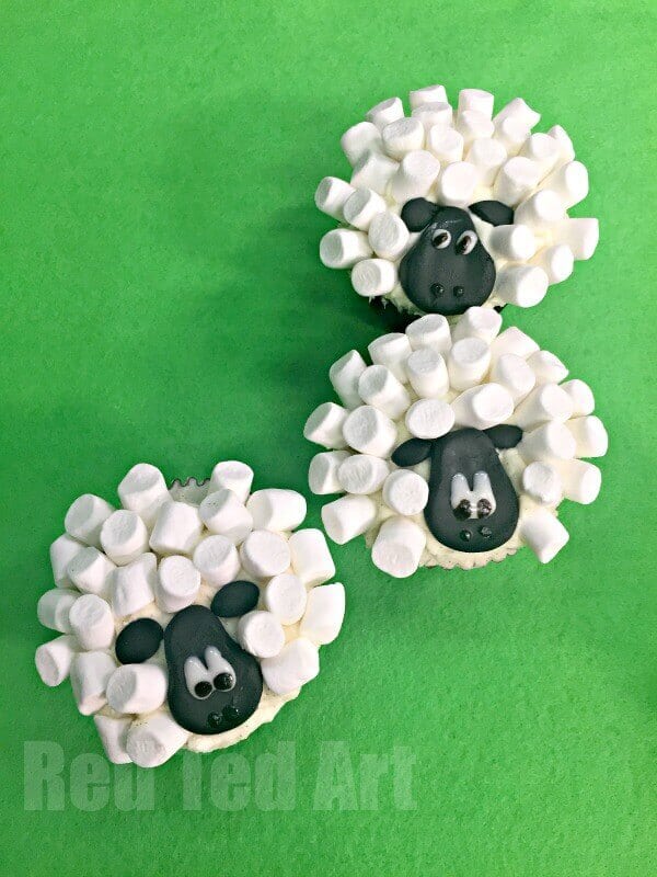 Easy Sheep Cupcakes made from Marshmallows