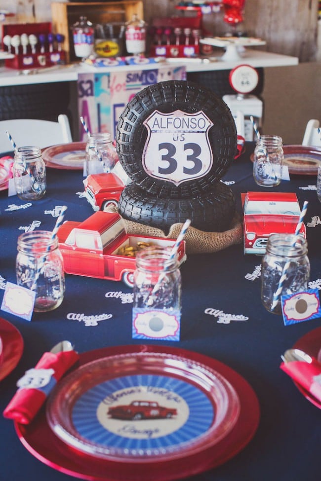 Vintage Car Themed Birthday Party Place Setting Ideas