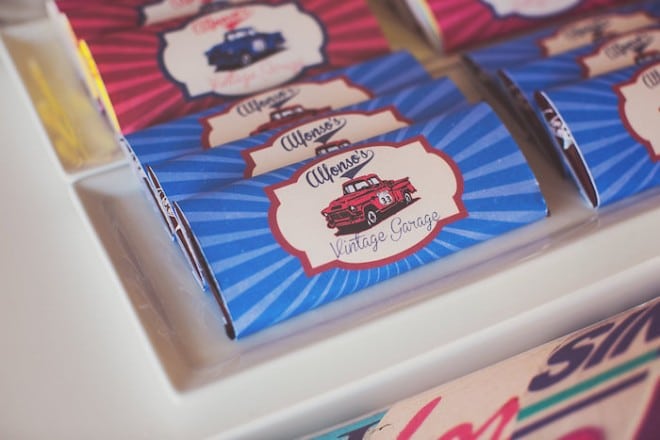 Vintage Themed Car Birthday Party Candy ideas