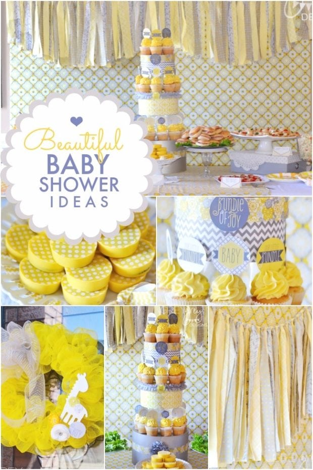 Yellow & Grey Bundle of Joy Boy s Baby Shower | Spaceships ...