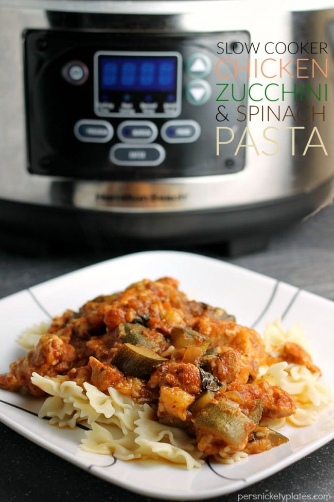 Slow Cooker Chicken Zucchini & Spinach Pasta