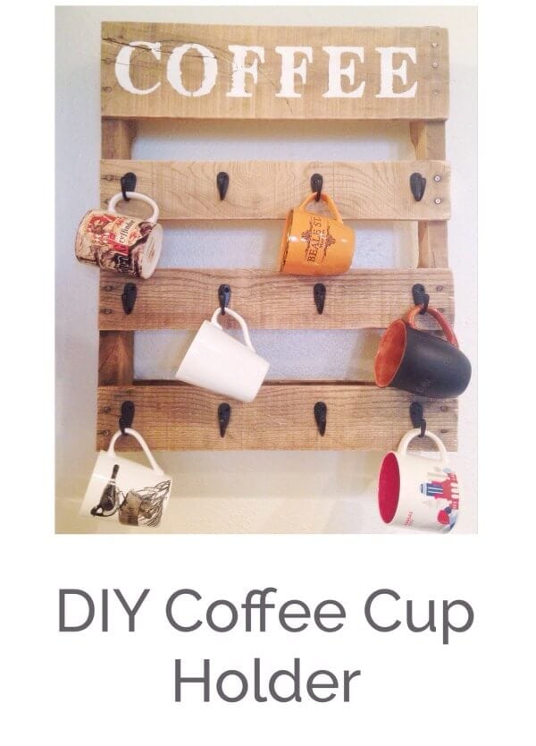 Make a rustic coffee cup holder for your kitchen out of a pallet