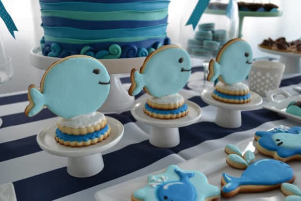 Boys Whale Themed Baby Shower cookies