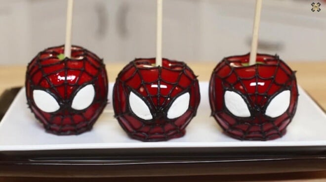 Spiderman Candy Apples are traditional treats with a fun superhero flair