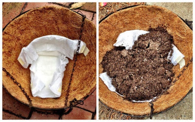 Use Diapers in Bottom of Potting Plants for Moisture Retention