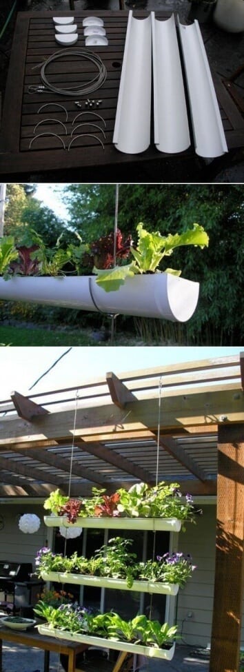 Use gutters to make a hanging garden.
