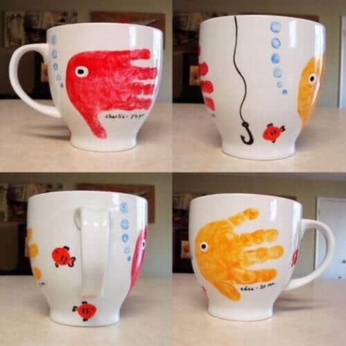 These handprint fish mugs are cute, and dad can use them every day as he drinks his morning coffee and thinks about his kids.