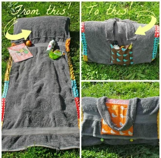 This cleave DIY Towel Blanket with a Pillow beach hack will ensure you can sunbathe in comfort.