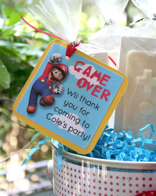 This party favor label is delightful and perfect for Super Mario fans.