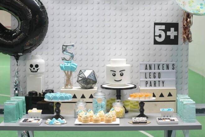 Boy's Modern Lego Themed Birthday Party Dessert Table Ideas