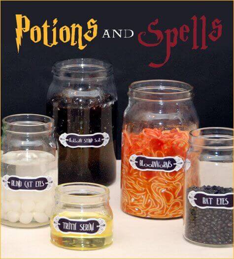 These Potion Jar Ingredient Centerpieces will impress and unnerve guests at your Harry Potter Party