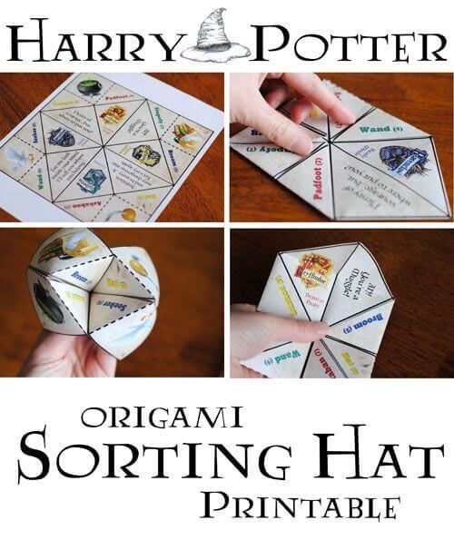 A fun alternative to a Hogwarts sorting hat, this Harry Potter Origami Sorting Hat will divide your guests into Ravenclaw, Hufflepuff, Slytherin, or Gryffindor. 