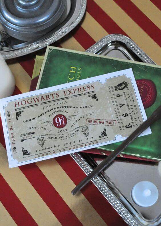 Get your guests ready to travel to Platform 9 ¾ with these Hogwarts Express Harry Potter party invitations.