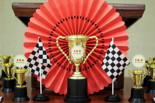 Boys Vintage Pinewood Derby Racecar Party Trophy Decorations