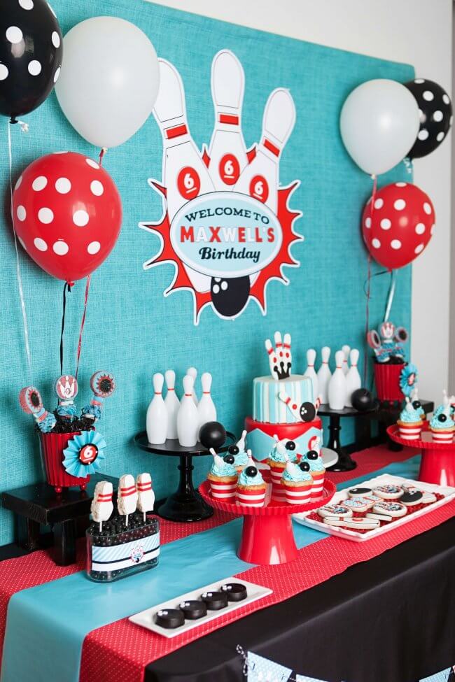 Boys Bowling Themed Birthday Party Dessert Table