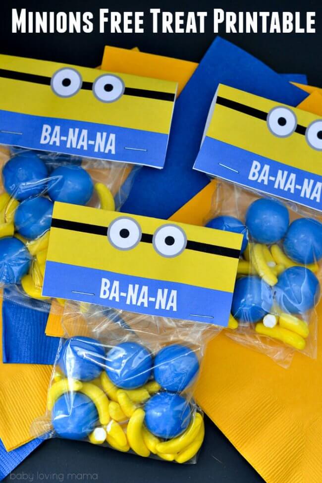 This printable Minions Treat bag is the perfect way to present yellow and blue treats at a Minion or Despicable Me party.