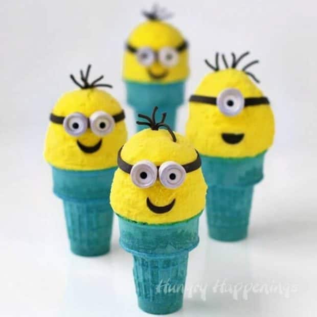 Take advantage of Minion's coloring and make these delicious Banana Ice Cream Cone Minions