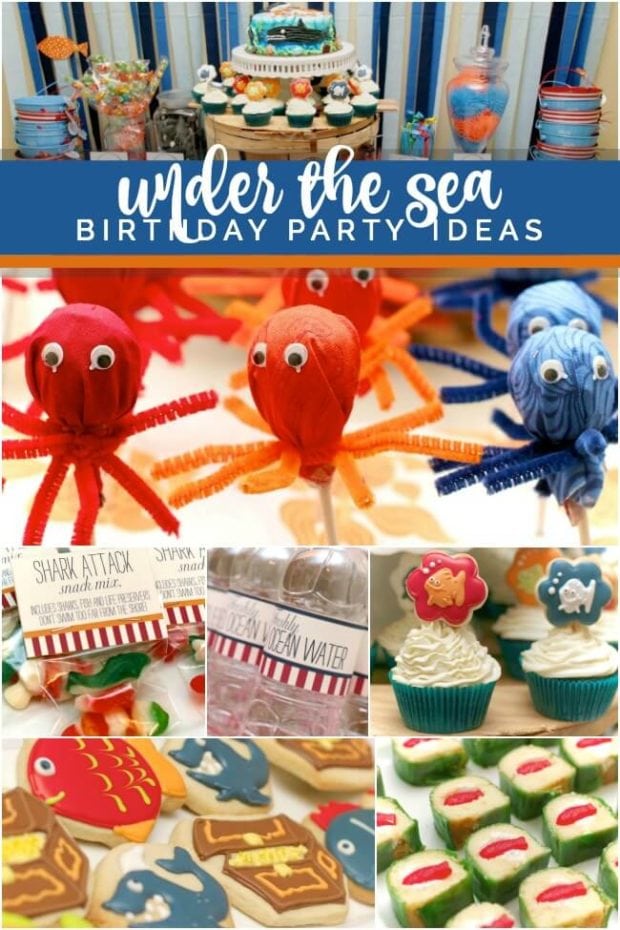 Under the sea Candy Bar  Ocean birthday party, Shark birthday party, Sea  birthday party