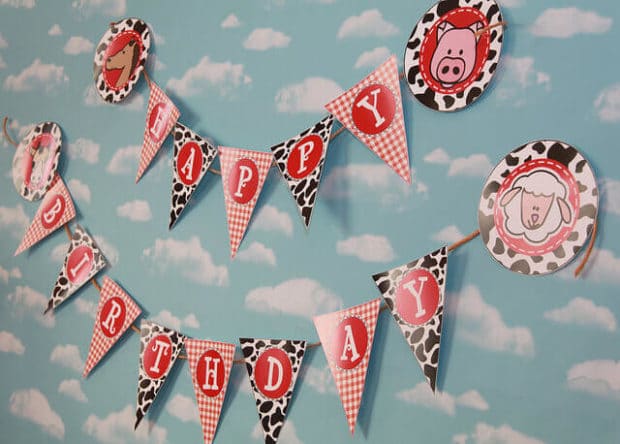 boys barnyard themed birthday party banner ideas