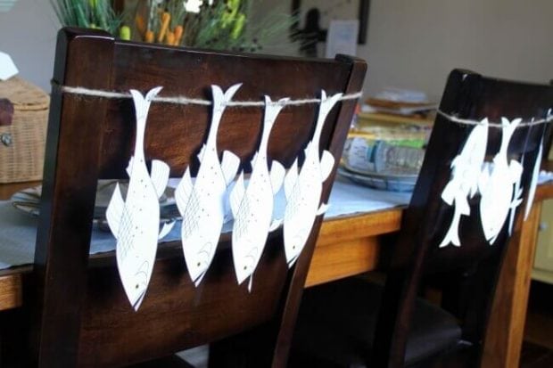 Boys Vintage Fishing Birthday Party Chair Fishing Line Decorations
