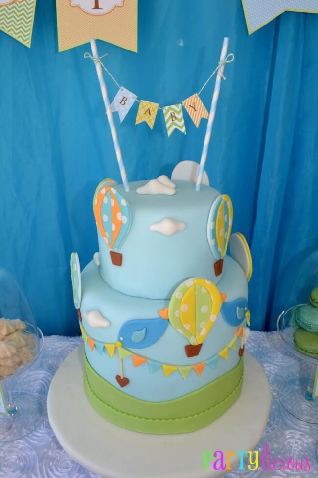 Hot Air Balloon Themed Boys Baby Shower Cake