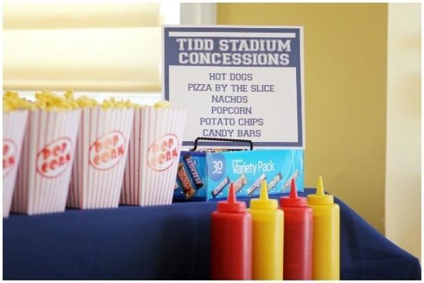 Bring the stadium to your home with a mock-concession stand sign.