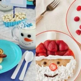 A plate of food on a table, with Snowman