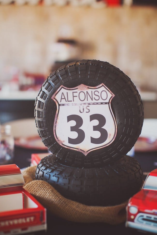Vintage Car Themed BIrthday party Table Centerpieces