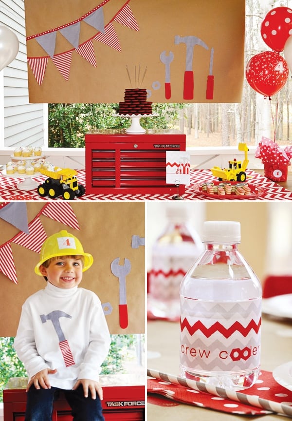 Red and White Boys Construction Themed Birthday Party - Spaceships and ...