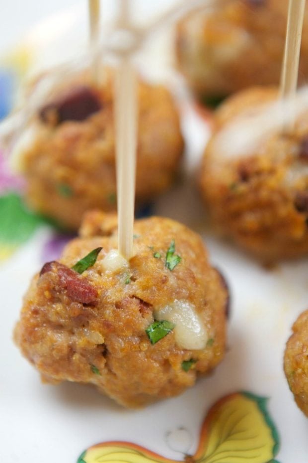 Cheese Stuffed Pork Meatball Appetizers - Spaceships and Laser Beams
