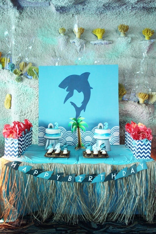 Boys Shark Themed Birthday Party Dessert Table