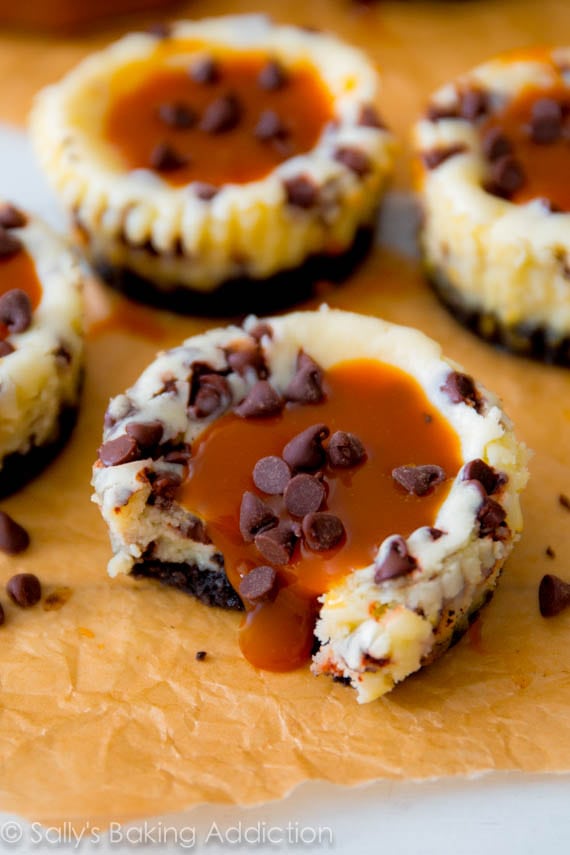 20 Salted Caramel Chocolate Chip Cheesecakes