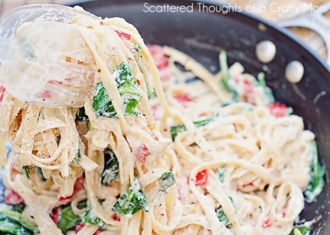 Lemon Ricotta Pasta with Spinach and Red Peppers