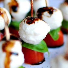 A close up of food, with Skewer