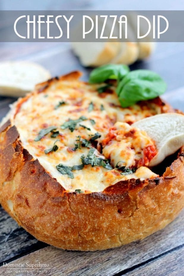 Combine two party food staples with this Cheesy Pizza Dip Bread Bowl!