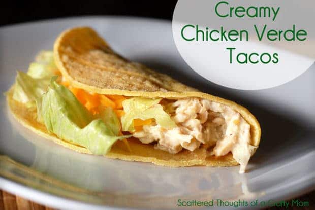 These creamy chicken verde tacos are astonishingly easy. Put it in the crock pot, and you're done!