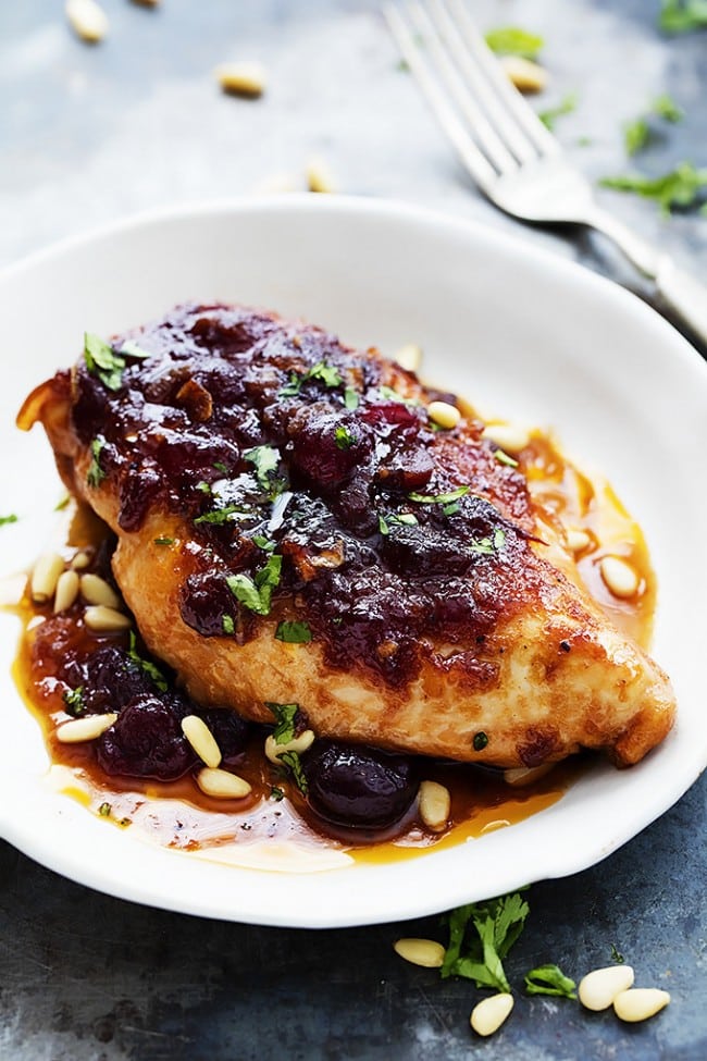 3-Ingredient slow cooker cranberry chicken. So tasty.