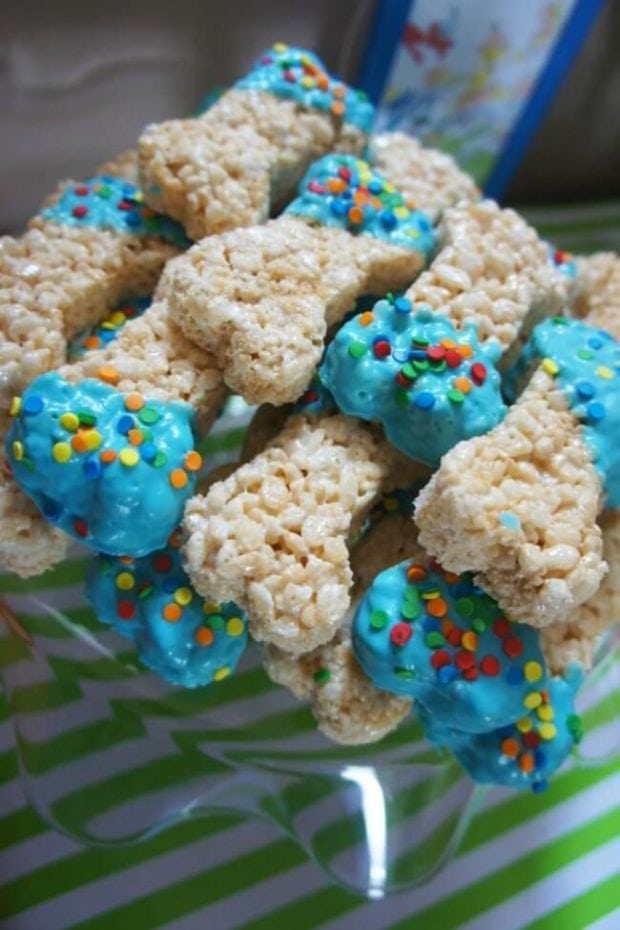 Bone Shaped Rice Krispy Treats for a PAW Patrol-themed party.