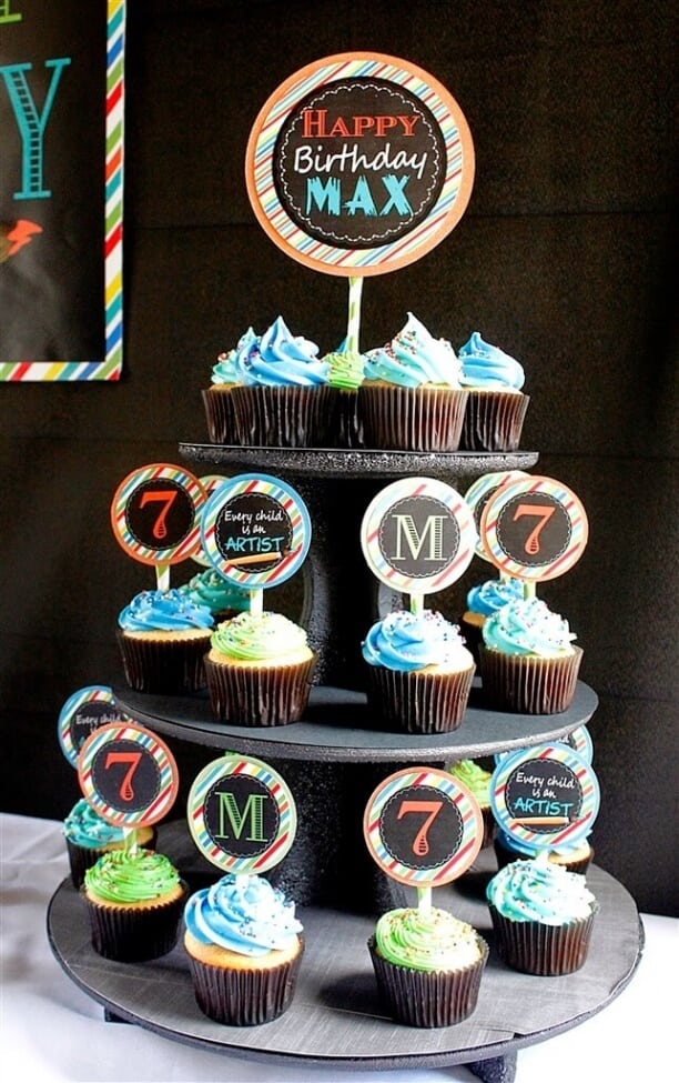 Boys Art Themed Birthday Party Cupcake Food Ideas