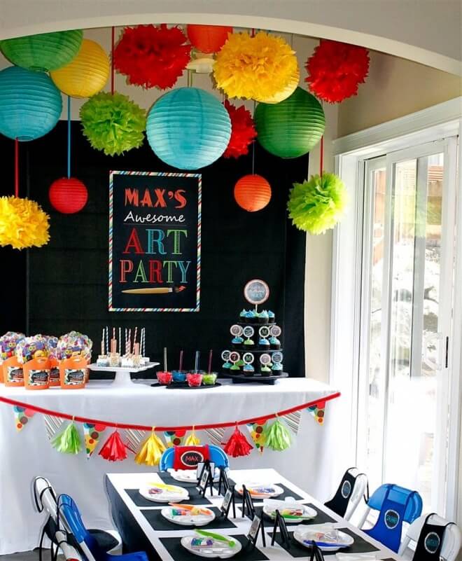 Boys Art Themed Birthday Party Table Setting Ideas