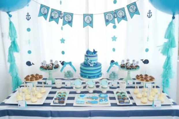 A Boy S Whale Themed Baby Shower Spaceships And Laser Beams