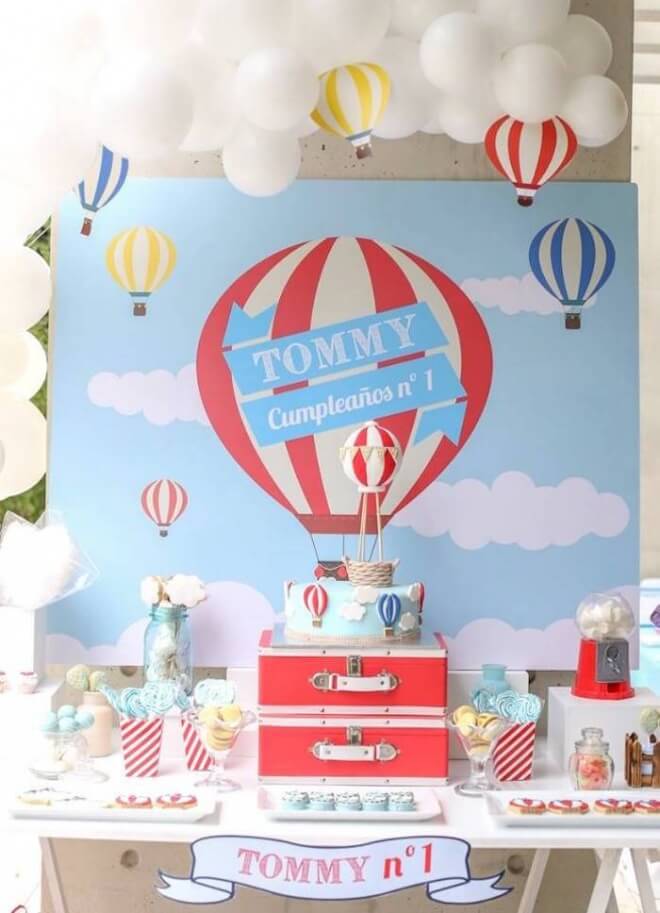 Hot Air Balloon Birthday Dessert Table Backdrop