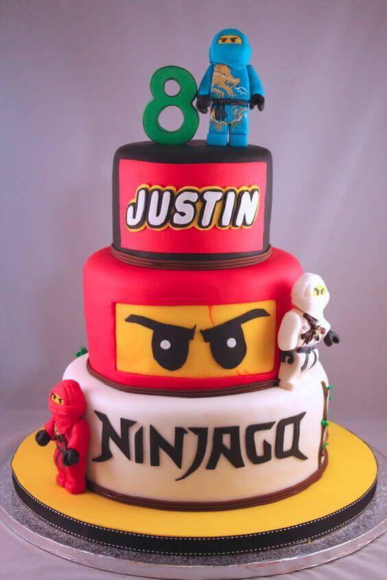 This tiered Lego Ninjago Cake is beautifully crafted and makes clever use of fonts.